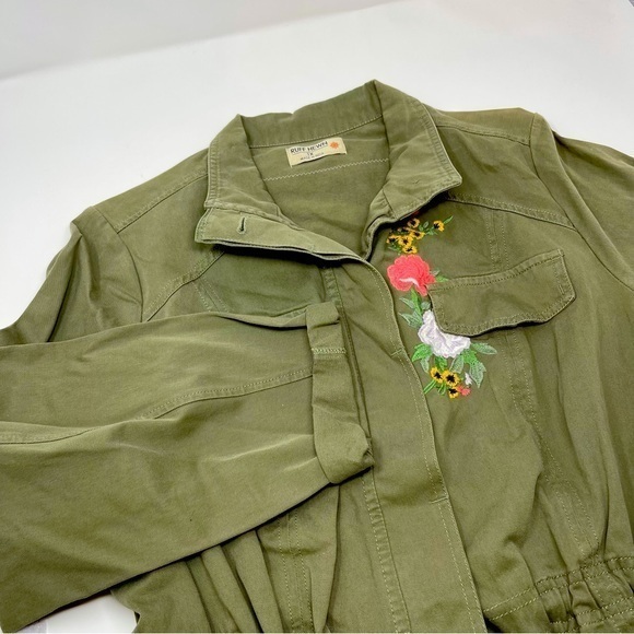 Ruff Hewn Upcycled Military style Jacket Embroidered Appliqué lace ruffle Size1X - Picture 2 of 14